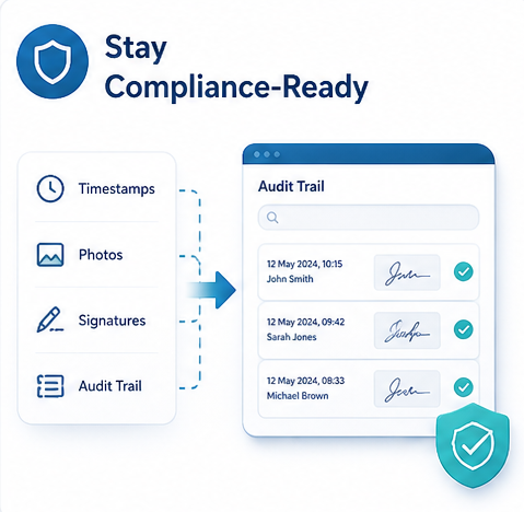 Compliance-ready digital records with photos and signatures
